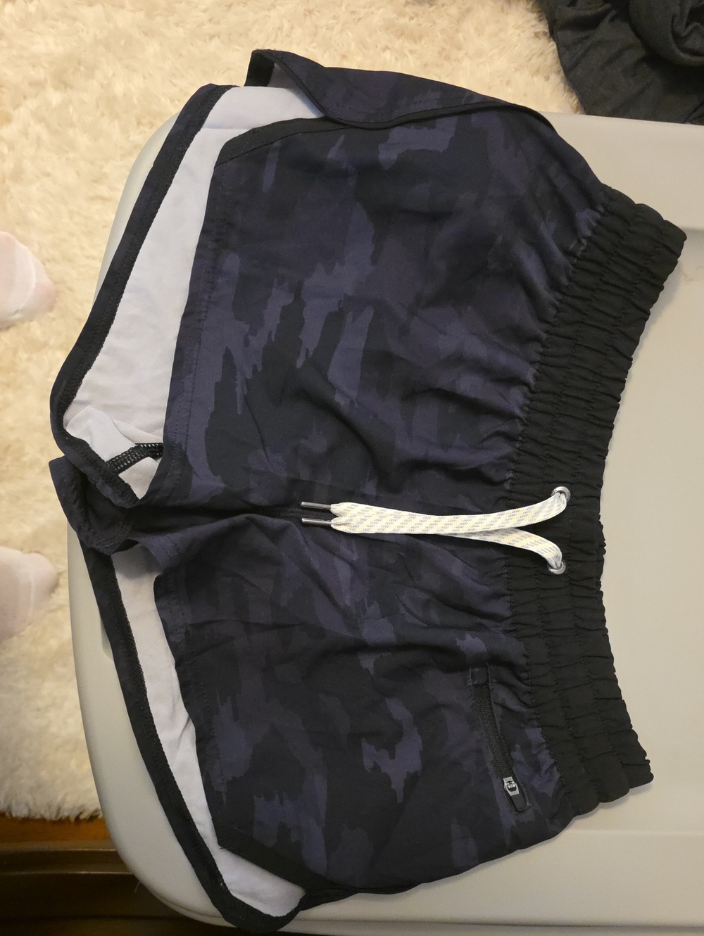 Womens Vuori Navy Camouflage Athletic Shorts with Elastic Waist